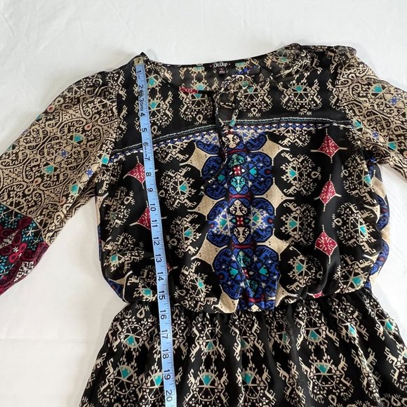 BeBop Black Print Sheer Mini Dress Size Medium Boho‎ Festival Dress - Picture 12 of 15